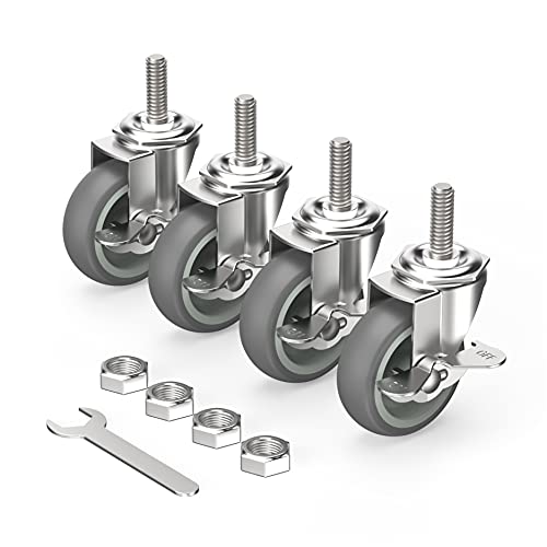 HOLKIE Caster Wheels 3 inch Locking Stem Casters, 3/8' -16 x 1-1/2' (Stem Diameter 3/8', Stem Length 1-1/2') Threaded Stem Casters Swivel Casters Set of 4 Heavy Duty Castors Gray