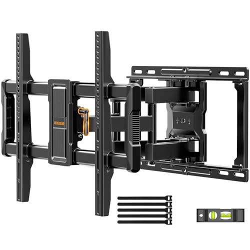 Perlegear UL-Listed Full Motion TV Wall Mount for 40–86 Inch Flat Curved TVs up to 132 lbs, 12″/16″ Wood Studs, TV Mount Bracket with Tool-Free Tilt, Swivel, Extension, Max VESA 600 x 400mm, PGLF15