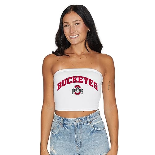 Lojobands Women's Tailgate Outfit College Game Day Tube Top Strapless Top One Size Fits Most (One Size, Ohio State OSU Buckeyes - White)