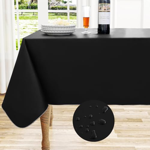 homing Rectangle Vinyl Tablecloth, 100% Waterproof Spillproof Plastic Flannel Backed Table Cloth, Wipe Clean Table Cover for Dining Table, Buffet Parties and Camping (Black, 60' x 84')