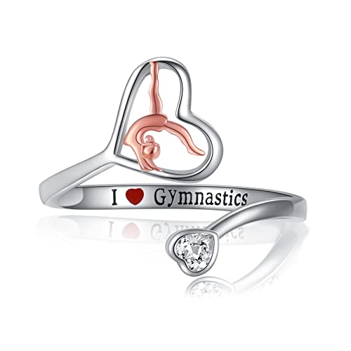 Gymnastics Gifts for Girls Women Gymnastic Rings Adjustable 925 Sterling Silver Gymnast Jewelry (Size 4-6, Style 1)