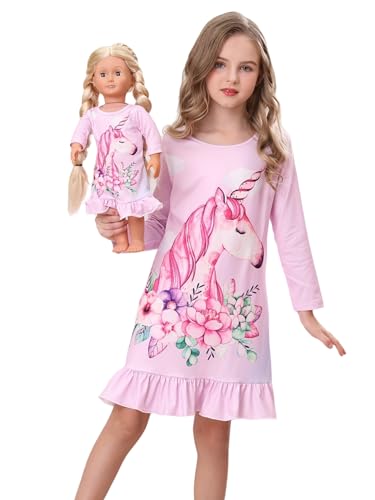 Bow Dream Toddler Girls Casual Dresses Party Birthday Easter Long Sleeve Dresses Kids Girls Matching 18 Inches Girl Doll Dress Set Pink Size 110