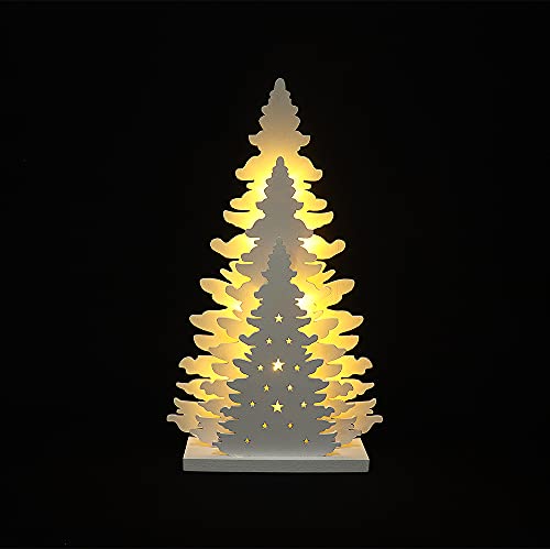 Wooden Christmas Tree Tabletop Decor, Supergorea,LED Wood Craft Christmas Trees Light 2AA Battery Powered 10 inch for Xmas Home Decorations(Indoor)