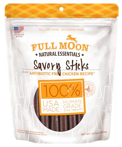 Full Moon All Natural Human Grade Dog Treats, Essential Chicken Savory Sticks, 16 Ounce