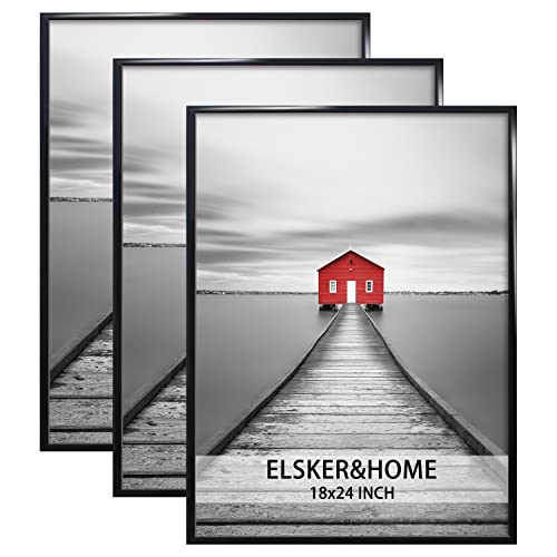 ELSKER&HOME 18x24 Poster Frame 3 Pack, Black Picture Frame for Horizontal or Vertical Wall Mounting, Sturdy and Scratch-proof