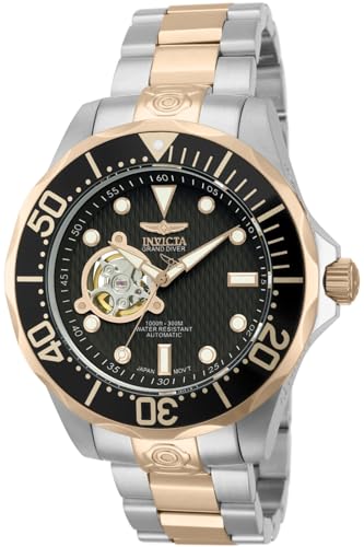Invicta Men's 13708 Grand Diver Automatic Black Textured Dial Two-Tone Stainless Steel Watch