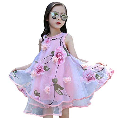 Teen Girls Summer Flowers Princess Dress for 4-13 Years,Mesh Sleeveless 3D Flower Organza Puffy Pageant Wedding Dress