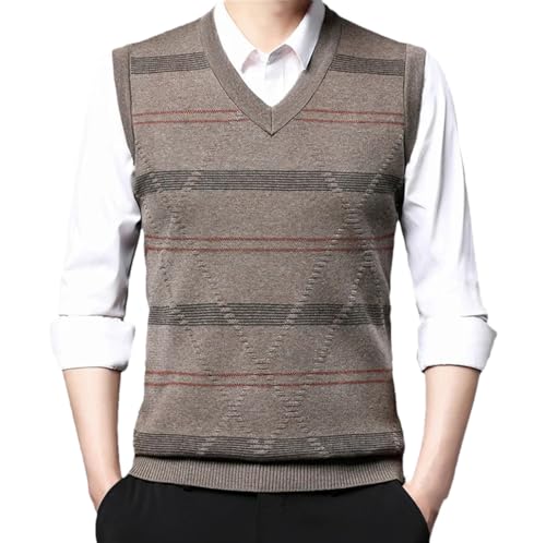REHJJDFD Men's Sweater Vest Winter V-Neck Collar Casual Knitted Sweater Slim Fit Sweater Vest Khaki Sweaters XL 65-75 KG