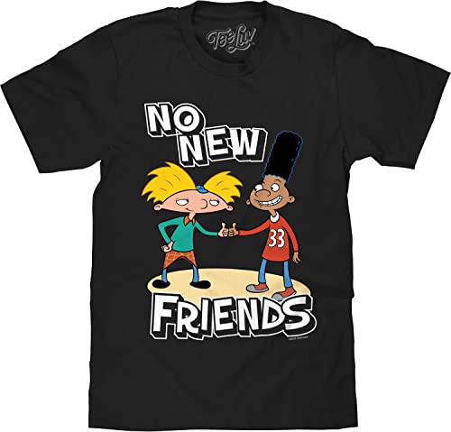 Tee Luv Men's Hey Arnold Cartoon Shirt - No New Friends Arnold and Gerald T-Shirt (Black) (3XL)