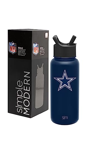 Simple Modern Officially Licensed NFL Dallas Cowboys Water Bottle with Straw Lid | Vacuum Insulated Stainless Steel 32oz Thermos | Summit Collection | Dallas Cowboys