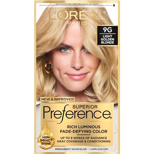 L'Oreal Paris Superior Preference Fade-Defying + Shine Permanent Hair Color, 9G Light Golden Blonde, Pack of 1, Hair Dye