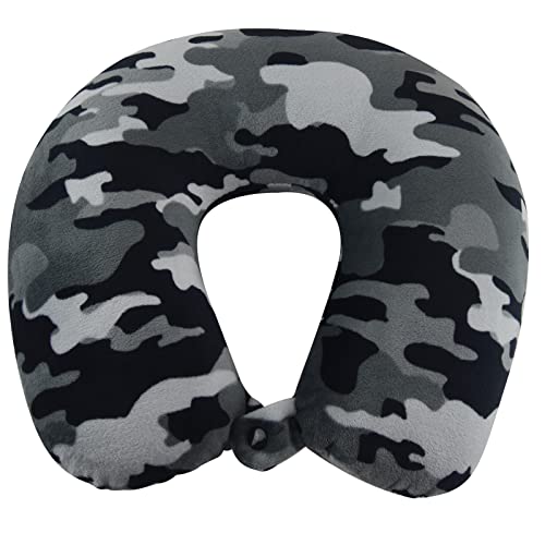 Wolf Essentials Adult Cozy Soft Microfiber Neck Pillow, Compact, Perfect for Plane or Car Travel, Camo Black