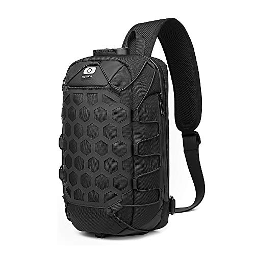 OZUKO Sling Backpack USB Anti-Theft Men'S Chest Bag Casual Shoulder Bag (Black 3)