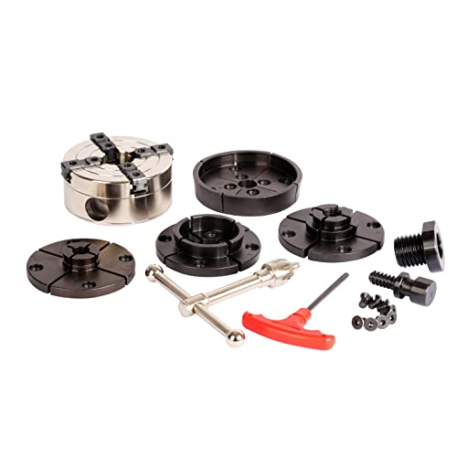 VINWOX SCK4-3.5NV-SET Mini, Midi and Heavy-Duty 3-1/2” Wood Lathe Gear Chuck Set, Wood Lathe Key Chuck Set, 4-Jaw Self-Centering Chuck, 1'x8TPI thread and 3/4”-16TPI Adapter