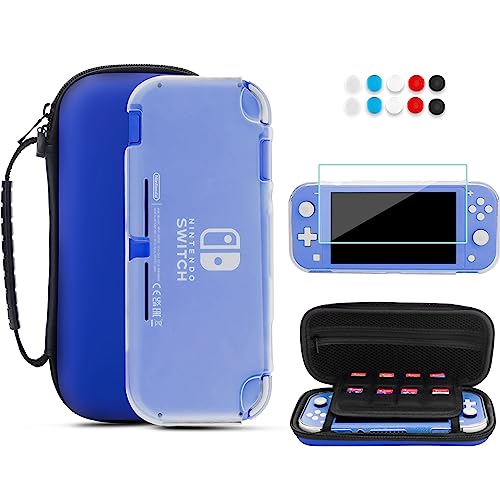 FANPL Carrying Case for Nintendo Switch Lite, Portable Travel Accessories Bundle with Blue Switch Lite Storage Case, Clear Protective Skin Shell, Screen Protector and 10 Thumb Grip Caps