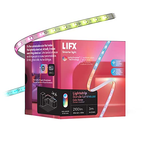 LIFX Lightstrip Color Zones, Wi-Fi Smart LED Light Strip, Full Color with Polychrome Technology, No Bridge Required, Compatible with Alexa, Hey Google, HomeKit and Siri, 120' Kit