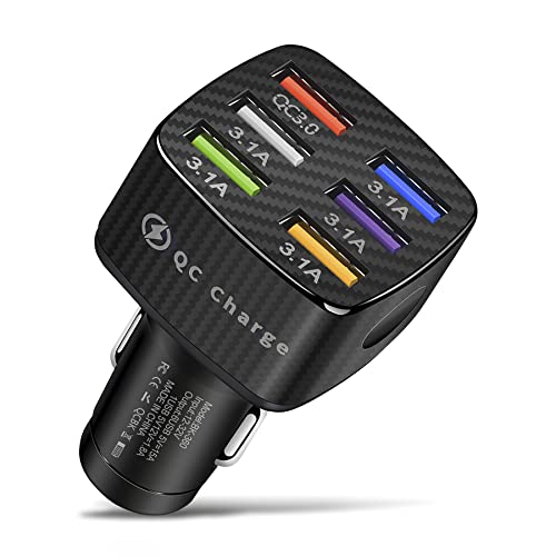 Amiss Car Charger Adapter, 6 USB Multi Port, Fast Charger, Include QC 3.0 and 5 Other Ports, Car Interior Accessories, Fit for iPhone 13/12/11/pro, Samsung Galaxy/Note S10/S9/S8, Android - Black