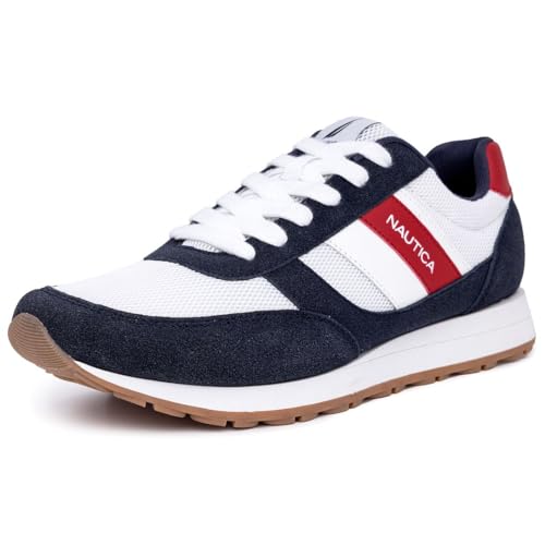 Nautica Men's Casual Lace-Up Fashion Sneakers Oxford Comfortable Walking Shoe-Outfall-Americana White Red Blue-9.5