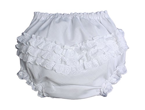 Little Things Mean A Lot Baby Girls White Elastic Bloomer Diaper Cover with Embroidered Eyelet Edging - NB