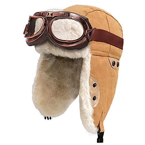 Peicees Trapper Aviator Hat and Goggles Costume Accessories Trooper Ushanka Hat Cap with Fur Ear Flap