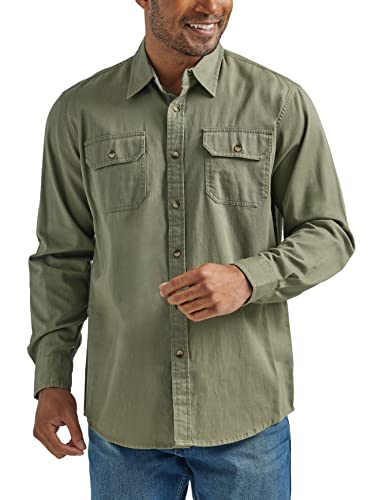 Wrangler Authentics Men's Long Sleeve Classic Woven Shirt, Burnt Olive, Medium