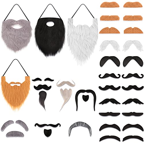 Syhood 32 Pieces Fake Mustaches Halloween Self Adhesive Novelty Fake Beard Moustache Stickers Christmas Masquerade Party Accessories (Funny)
