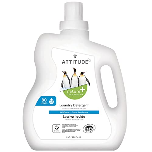 ATTITUDE Liquid Laundry Detergent, EWG Verified Laundry Soap, HE Compatible, Vegan and Plant Based Products, Cruelty-Free, Wildflowers, 80 Loads, 67.6 Fl Oz