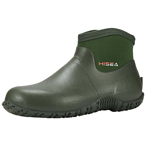 HISEA Men's Ankle Height Rubber Garden Boots Insulated Waterproof Rain Shoes for Muck Mud Working Outdoor green Size: 12