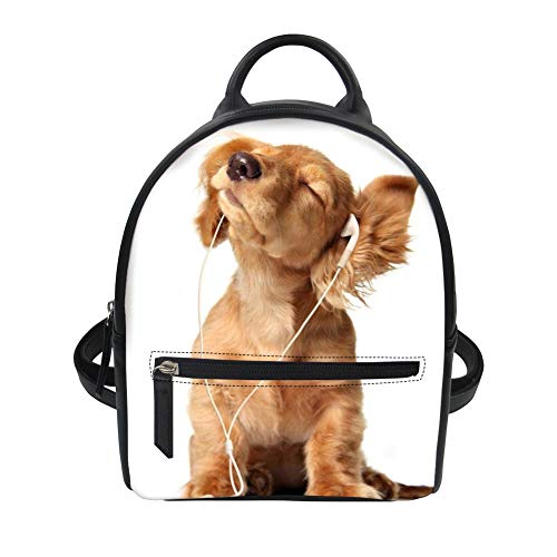 Amzbeauty Cute Dogs Print PU Leather Small Backpack for Women Teen Girls Casual Mini Daypack Shopping Purse Travel Handbag