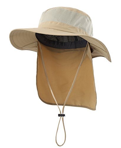 Home Prefer Mens Fishing Hat with Neck Protection UPF 50+ Sun Bucket Hat for Outdoor Hunting Gardening Khaki