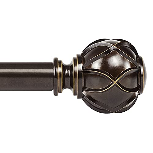 KAMANINA 1 Inch Curtain Rod Telescoping Single Drapery Rod 72 to 144 Inches (6-12 Feet), Heavy Duty Antique Bronze Curtain Rods for Windows 66 to 120 Inches, Netted Texture Finials