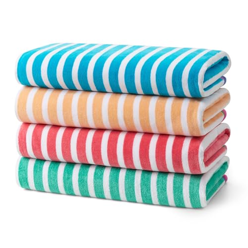 Ben Kaufman Colorful Racing Striped Beach & Pool Towel - Large Cotton Towel - Soft & Absorbant - Assorted Colors - 32” x 62” - 4 Pack