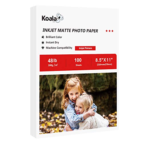 Koala Photo Paper Matte Coated 8.5X11 Inches Compatible with Inkjet Printer 48LB Presentation Paper 100 Sheets