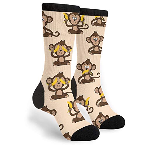 NGFF Monkey Love Banana Men Women Casual Crazy Funny Athletic Fancy Novelty Graphic Crew Tube Socks Moisture Wicking Gift