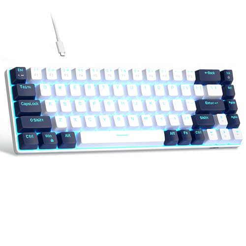 MageGee Portable 60% Mechanical Gaming Keyboard, MK-Box LED Backlit Compact 68 Keys Mini Wired Office Keyboard with Red Switch for Windows Laptop PC Mac - White/Blue