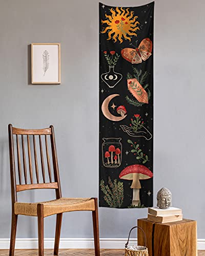 GYW Botanical Mushroom Tapestry Wall Hanging Floral Sun Moon Starry Chart Wall Tapestry Bohemian Tapestries for Badroom Home Decor (16x59inch)