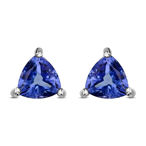 Trillion Blue Tanzanite Gemstone Jewelry Solitaire Stud December Birthstone Earrings 925 Sterling Silver Platinum Plated Birthday Mothers Day Gifts for Mom Cttw 1.1