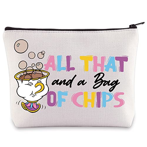 BWWKTOP Mrs. Potts And Chip Makeup Bag Beauty Beast Inspired Gifts All That And A Bag Of Chips Makeup Zipper Pouch Bag Chip Merchandise (Bag Of Chips)