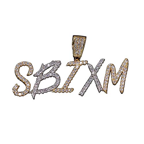 Grance Hip Hop Custom Cursive Name Necklace Iced Out A-Z Bubble Initial Letter Pendant Bling Bling Full of Diamond Tennis Chain in Script Front Silver Gold for Men Women