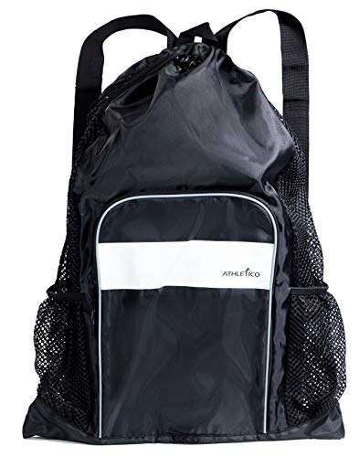 Athletico Mesh Swim Bag - Mesh Pool Bag With Wet & Dry Compartments for Swimming, the Beach, Camping and More (Black)