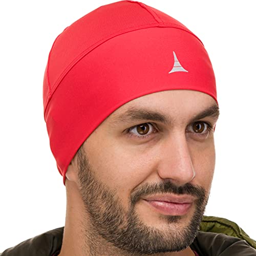 Helmet Liner Sweat Wicking Skull Cap Beanie. Ultimate Performance Moisture Wicking. Fits Under Helmets Red