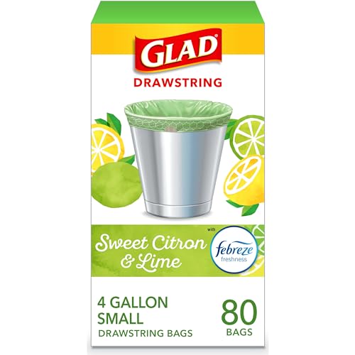 Glad Trash Bags, OdorShield Small Drawstring Garbage Bags - Febreze Sweet Citron & Lime - 4 Gallon - 80 Count