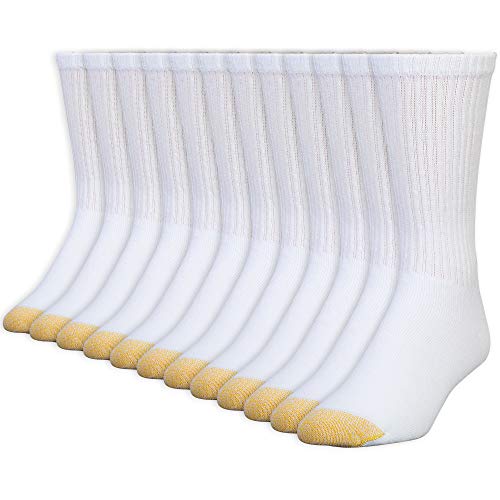 GOLDTOE Men's 656S Cotton Crew Athletic Socks, Multipairs, White (12-Pairs), Large