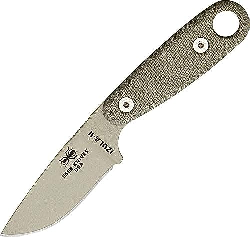 ESEE Knives Izula-II Fixed Blade Knife, Micarta Handle, Molded Sheath, Clip Plate (Desert Tan)