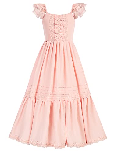 Scarlet Darkness Girls Flower Flutter Sleeve A-Line Swing Wedding Birthday Maxi Dress Pink 10 Years