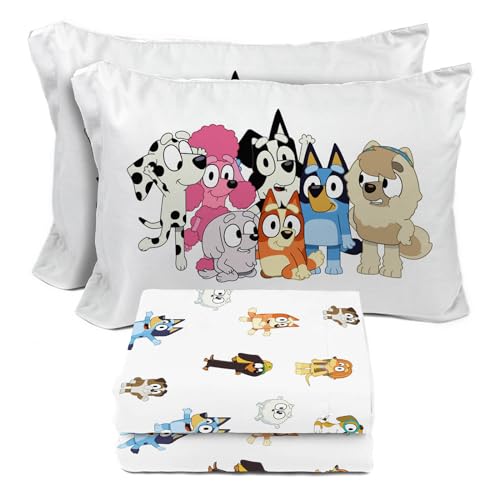 Bluey & Friends Full Sheet Set - 4 Piece Kids Bedding Set Includes Pillow Cover - Super Soft Microfiber Sheets