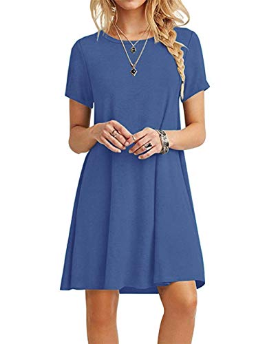 MOLERANI Women's Summer Casual T Shirt Dresses Short Sleeve Swing Dress Beja Blue L