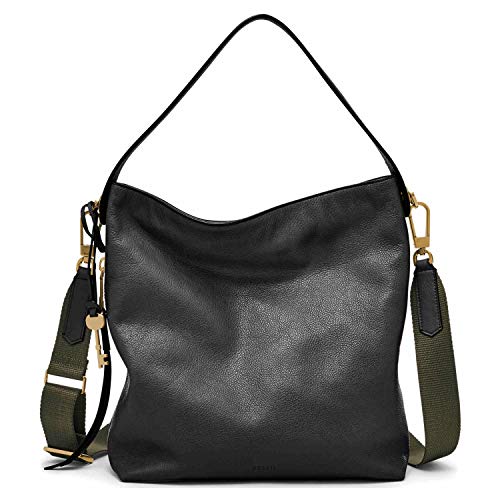 Fossil Women's Maya Leather Small Hobo Purse Handbag, Black (Model: ZB6979001)