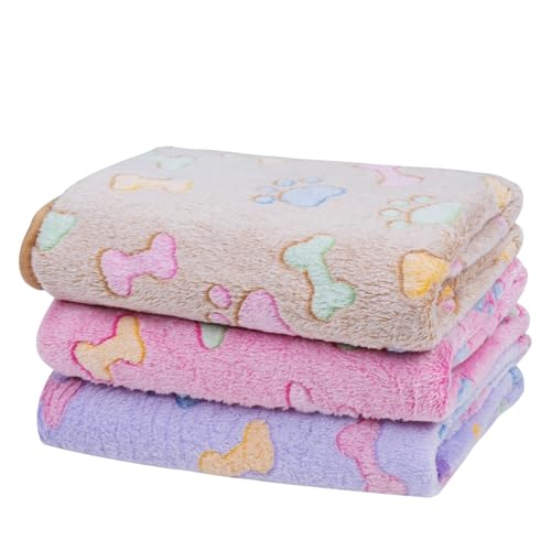 Dono 1 Pack 3 Dog Blanket Soft Fluffy Fleece Blanket for Small, Medium and Large Dogs - Paw Print Pink Pet Blanket Mat