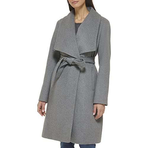 Cole Haan Women's Belted Wool Classically Elegant Coat for Year-Round Style, Charcoal, 4